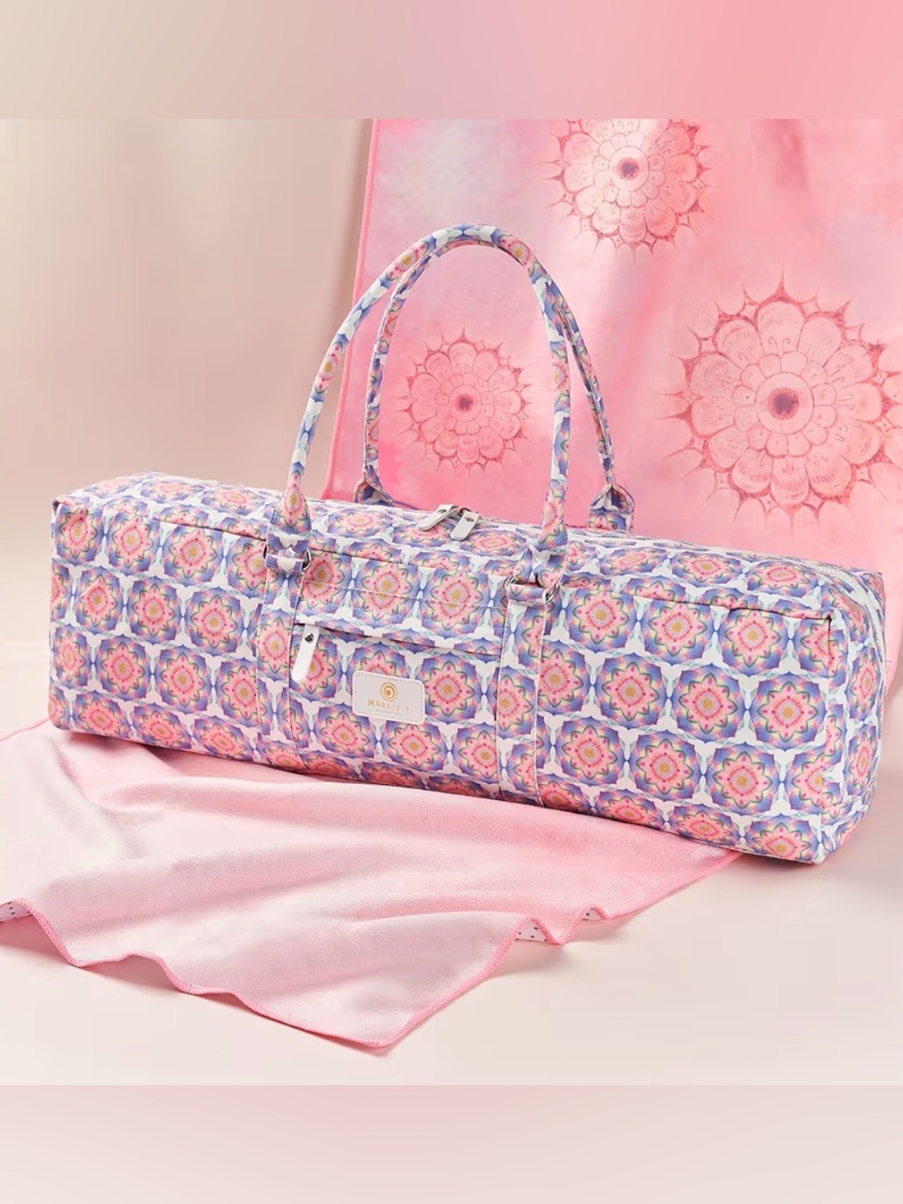 Yoga Mat Duffle Bag in Pink Lavender Mosaic - M44space - Fits up to 26” Wide Mat